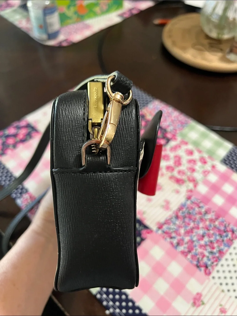 EUC  Kate Spade/ Disney White Polka Dot Crossbody with Black Ears & Red Bow